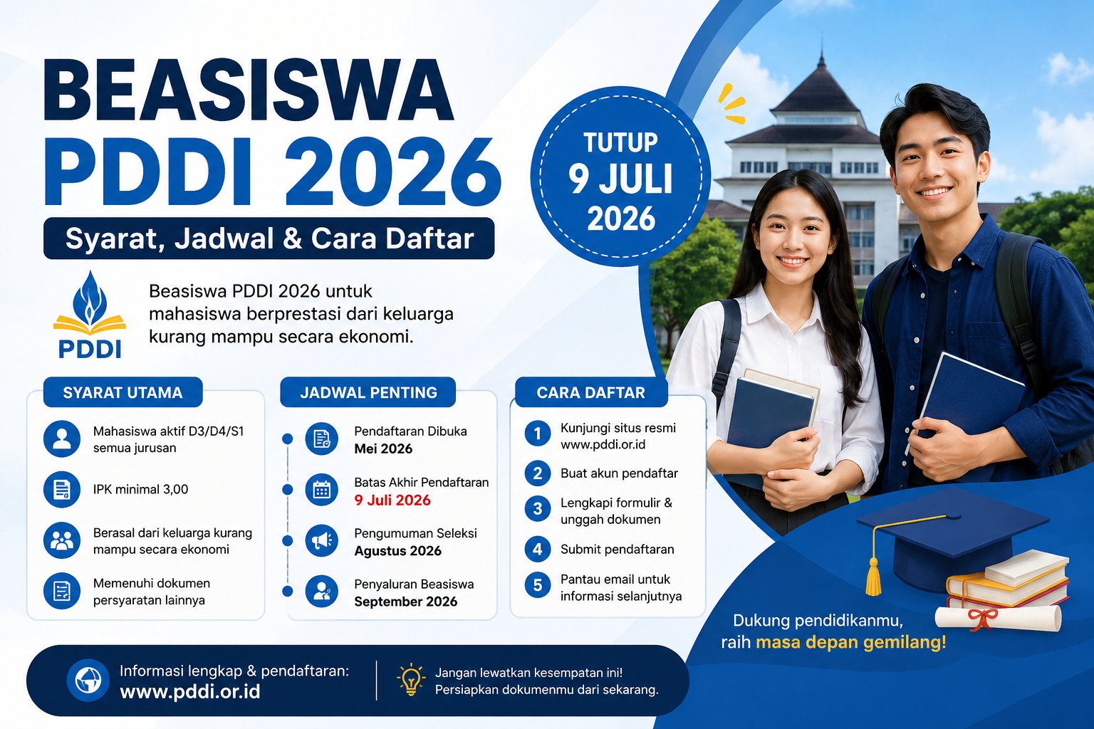 Beasiswa PDDI 2026: Syarat, Jadwal & Cara Daftar (Tutup 9 Juli)